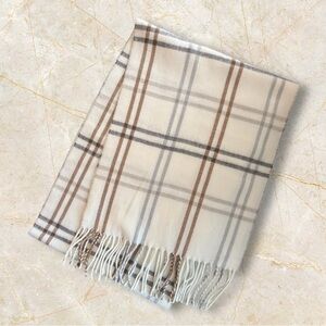 Winter Scarf in Cream and Brown  Plaid Neutrals Cold Weather SKU 9